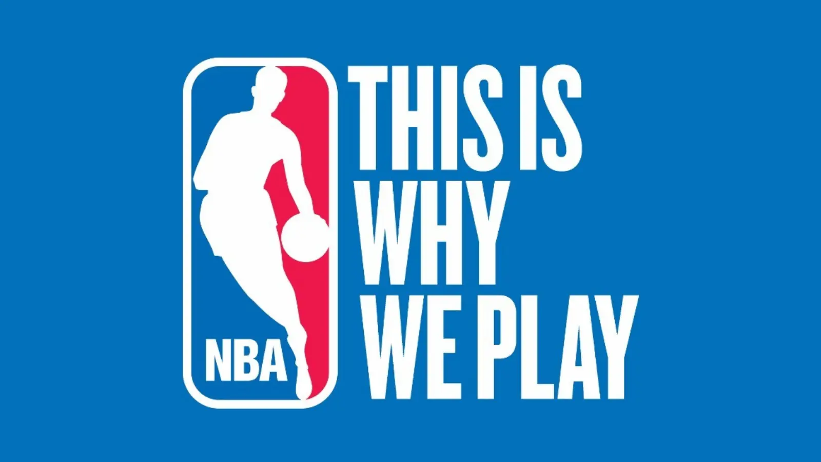 NBA logo with the slogan This Is Why We Play on a blue background highlighting sports marketing examples for basketball fans.