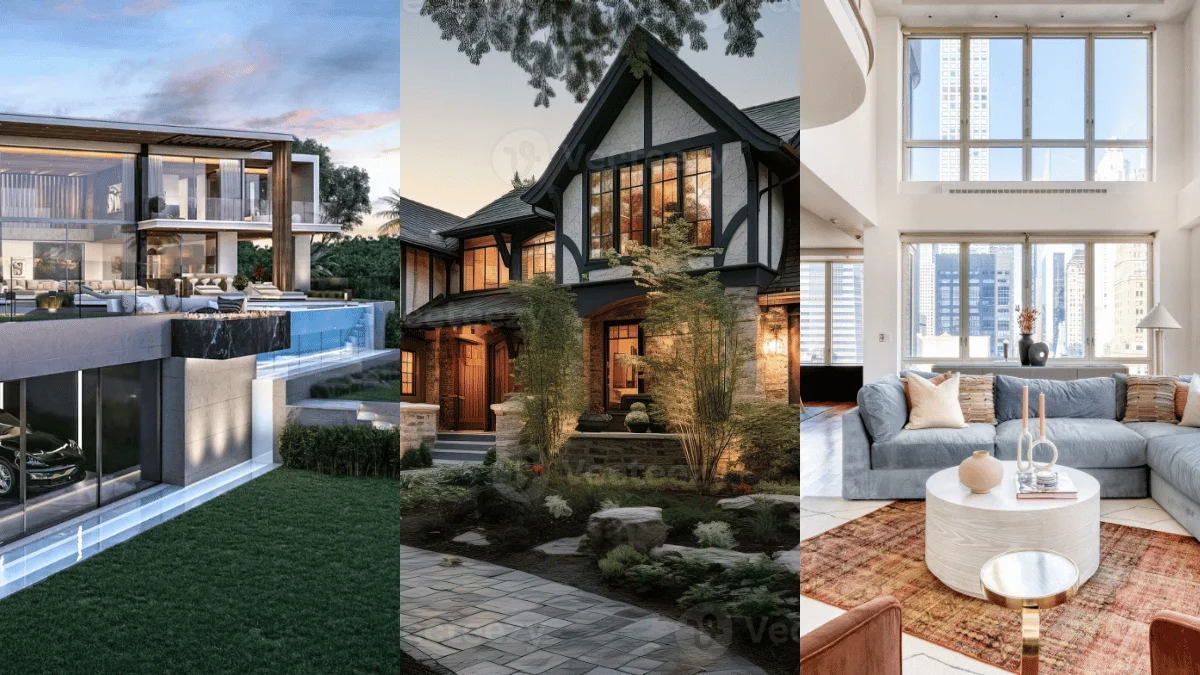 Luxury properties, cozy suburban homes, and modern apartments are the visual trend for 2025