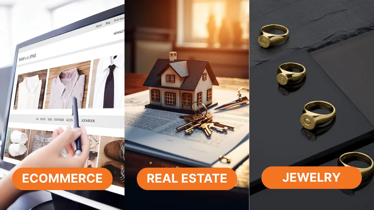 Examples from Ecommerce, real estate and jewelry industries